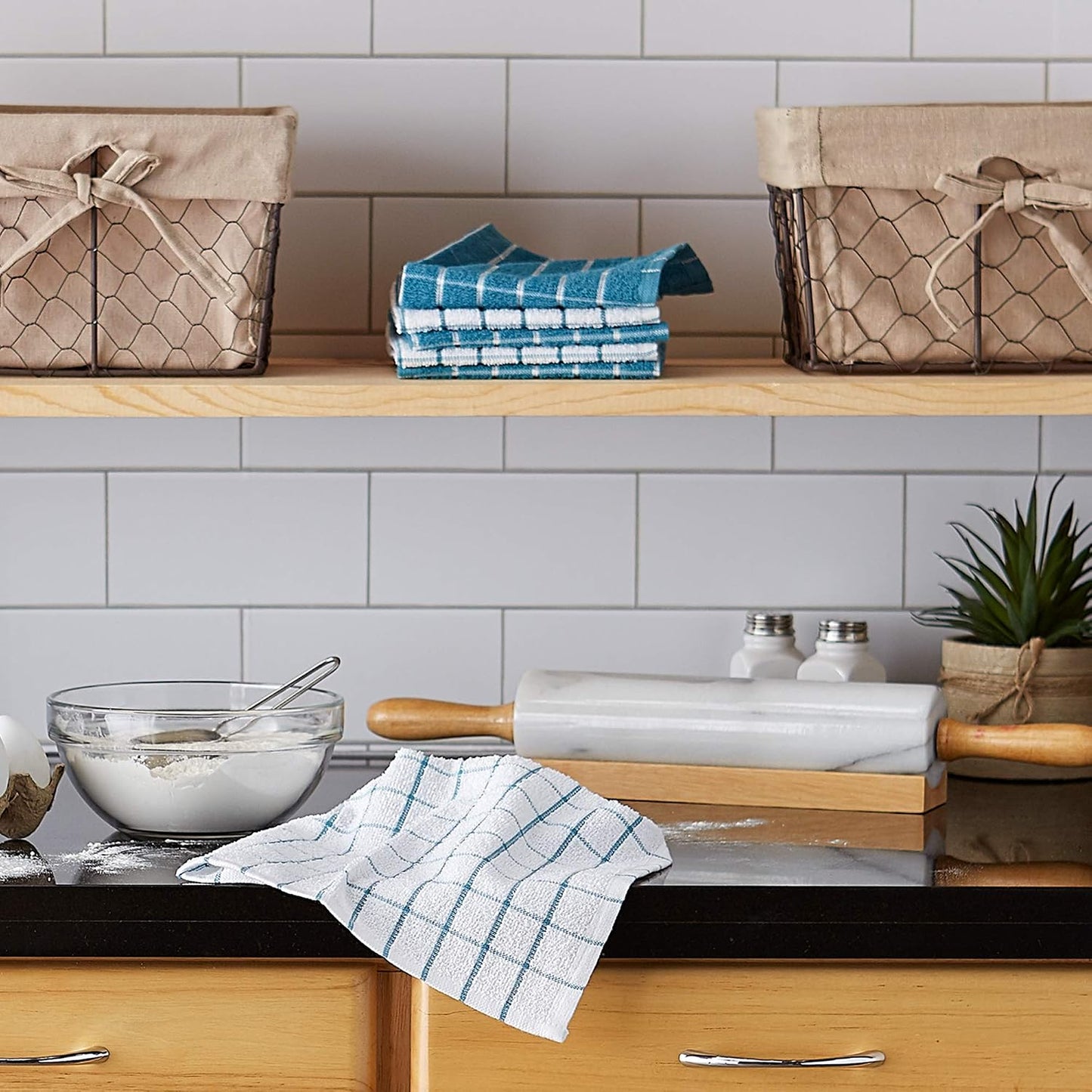 Basic Terry Collection Windowpane Dishcloth Set, 12x12, Yellow, 6 Piece