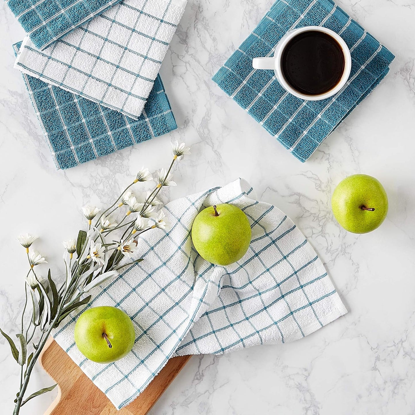 Basic Terry Collection Windowpane Dishcloth Set, 12x12, Yellow, 6 Piece