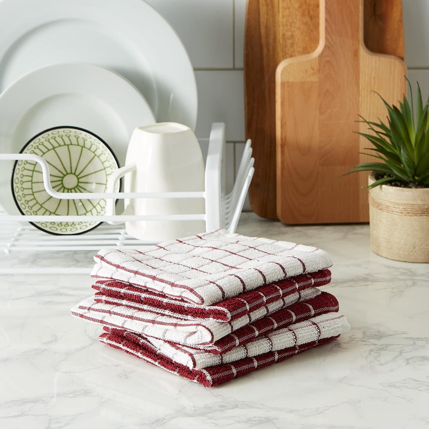 Basic Terry Collection Windowpane Dishcloth Set, 12x12, Yellow, 6 Piece
