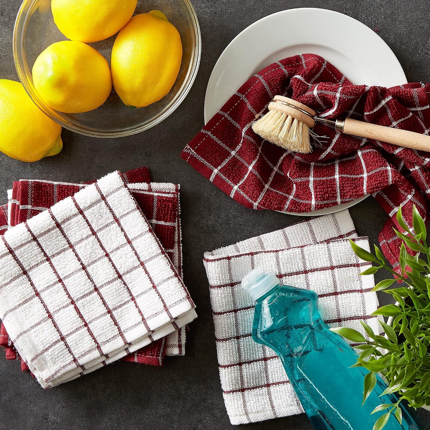 Basic Terry Collection Windowpane Dishcloth Set, 12x12, Yellow, 6 Piece