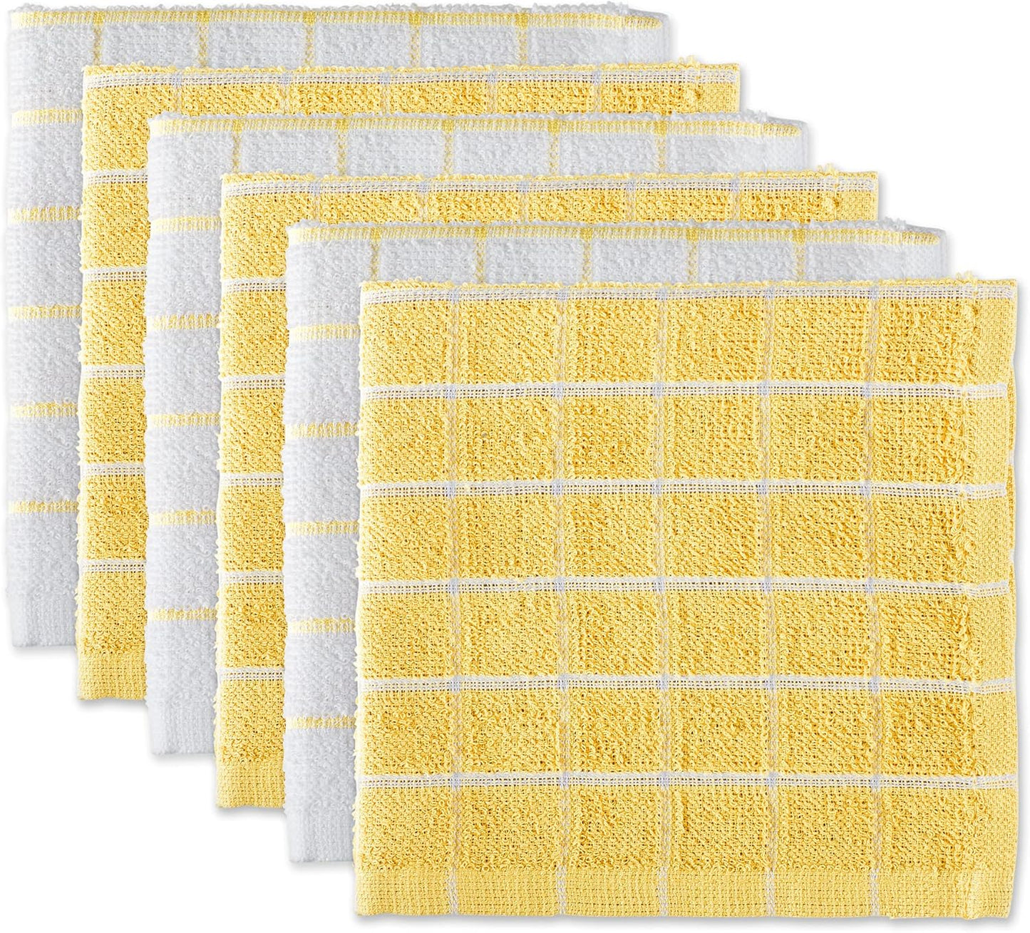 Basic Terry Collection Windowpane Dishcloth Set, 12x12, Yellow, 6 Piece
