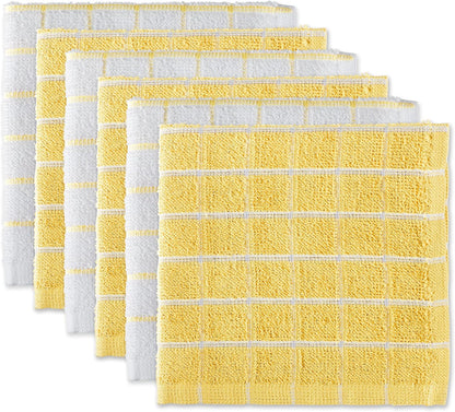Basic Terry Collection Windowpane Dishcloth Set, 12x12, Yellow, 6 Piece