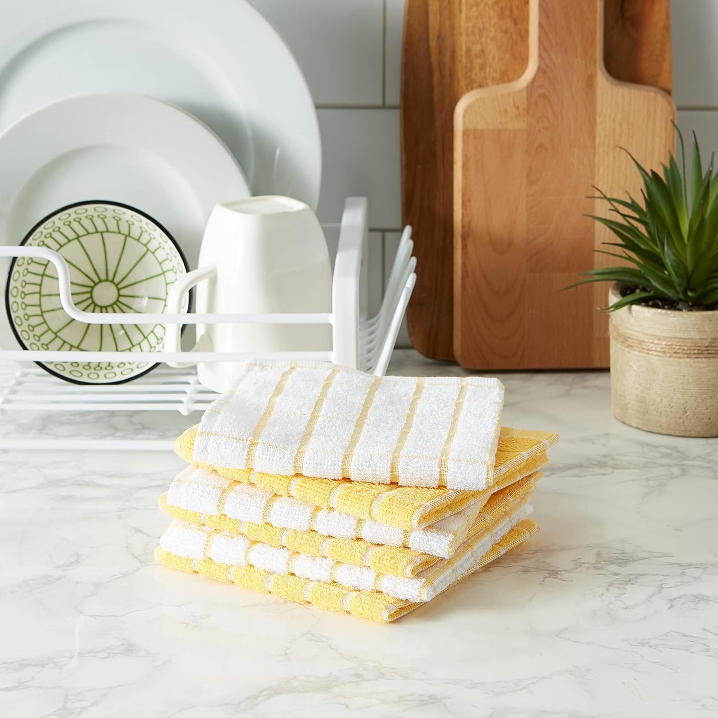 Basic Terry Collection Windowpane Dishcloth Set, 12x12, Yellow, 6 Piece