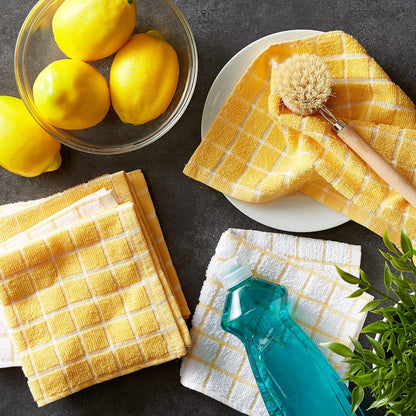Basic Terry Collection Windowpane Dishcloth Set, 12x12, Yellow, 6 Piece