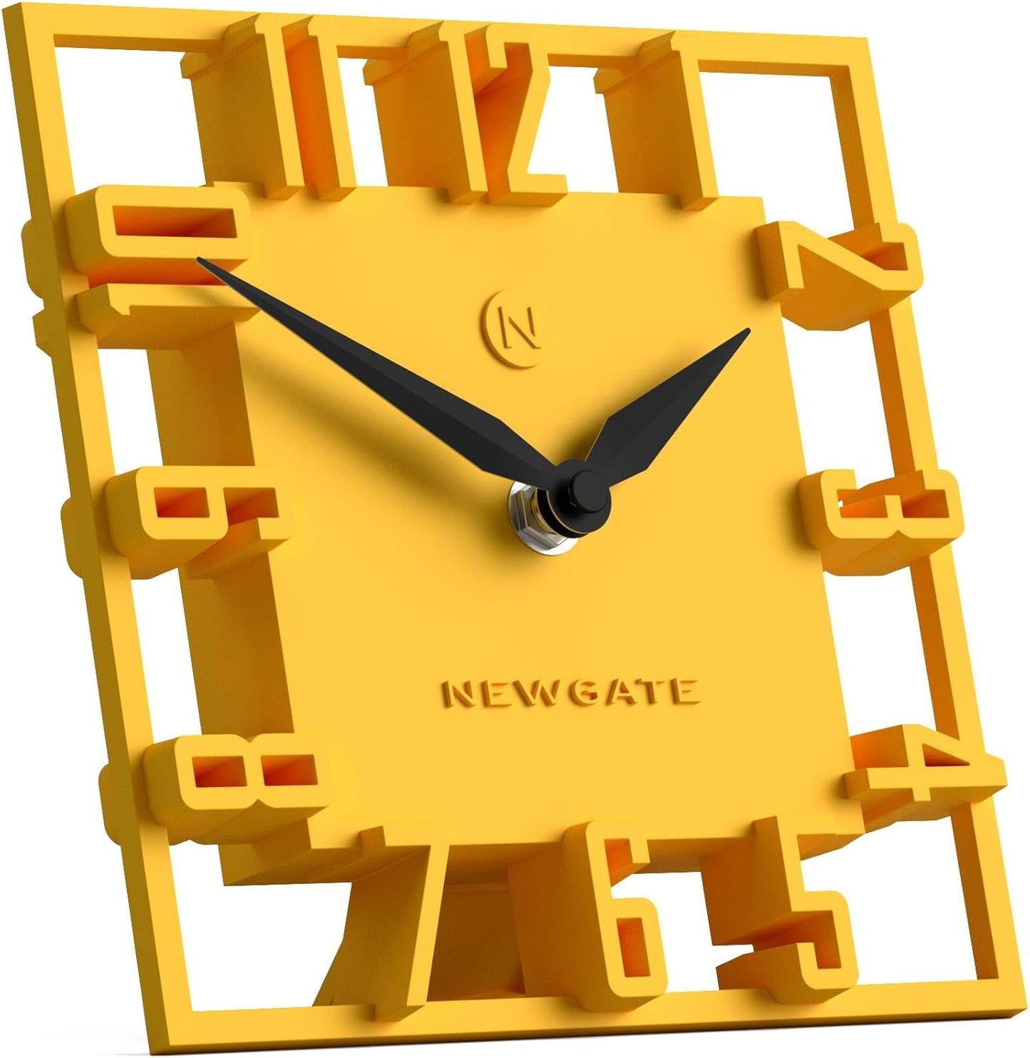 ® Highline Desk Clock | Square skeleten Clock | Yellow | Modern Designer Style for Desk, Table top, Mantel, Shelf or Bedside | for Kitchen, Living Room, Office