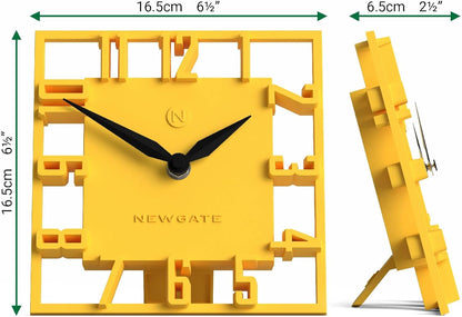 ® Highline Desk Clock | Square skeleten Clock | Yellow | Modern Designer Style for Desk, Table top, Mantel, Shelf or Bedside | for Kitchen, Living Room, Office