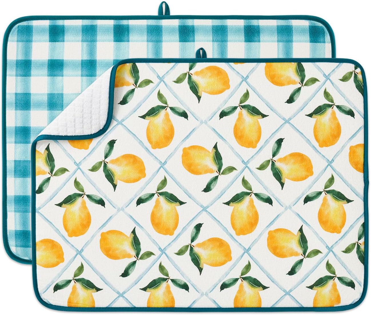Printed Dish Drying Mats for Kitchen Counter 2 Pack Absorbent Reversible Drying Mats Microfiber Kitchen Countertop Protector Dishes Drying Pad Extra Large 18"x24" Dish Mat