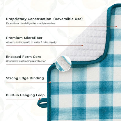 Printed Dish Drying Mats for Kitchen Counter 2 Pack Absorbent Reversible Drying Mats Microfiber Kitchen Countertop Protector Dishes Drying Pad Extra Large 18"x24" Dish Mat