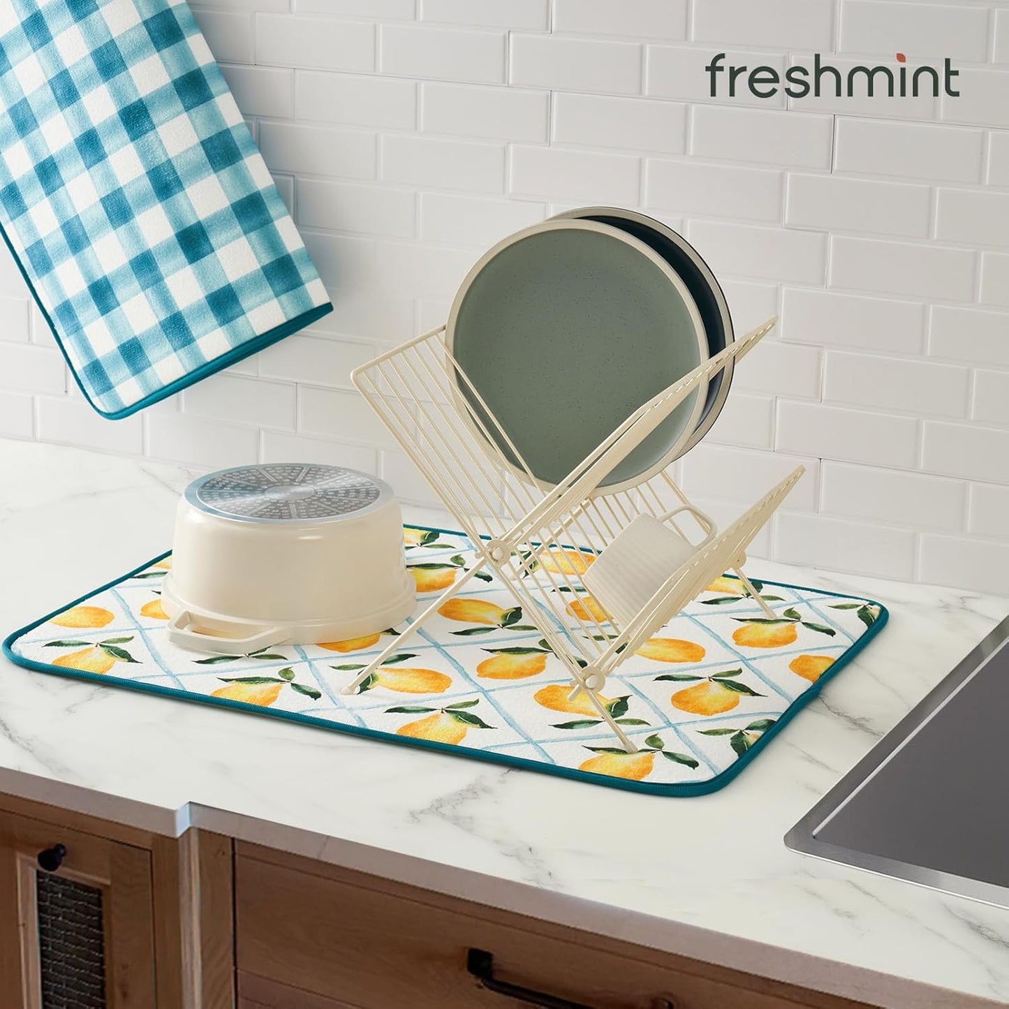 Printed Dish Drying Mats for Kitchen Counter 2 Pack Absorbent Reversible Drying Mats Microfiber Kitchen Countertop Protector Dishes Drying Pad Extra Large 18"x24" Dish Mat