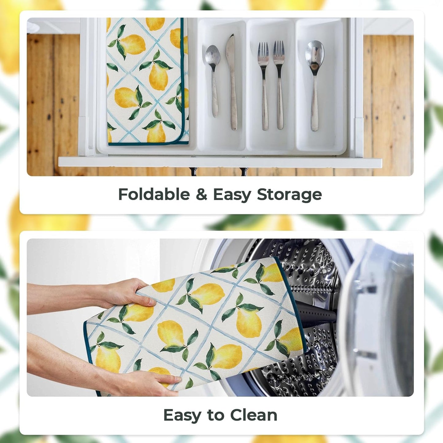 Printed Dish Drying Mats for Kitchen Counter 2 Pack Absorbent Reversible Drying Mats Microfiber Kitchen Countertop Protector Dishes Drying Pad Extra Large 18"x24" Dish Mat