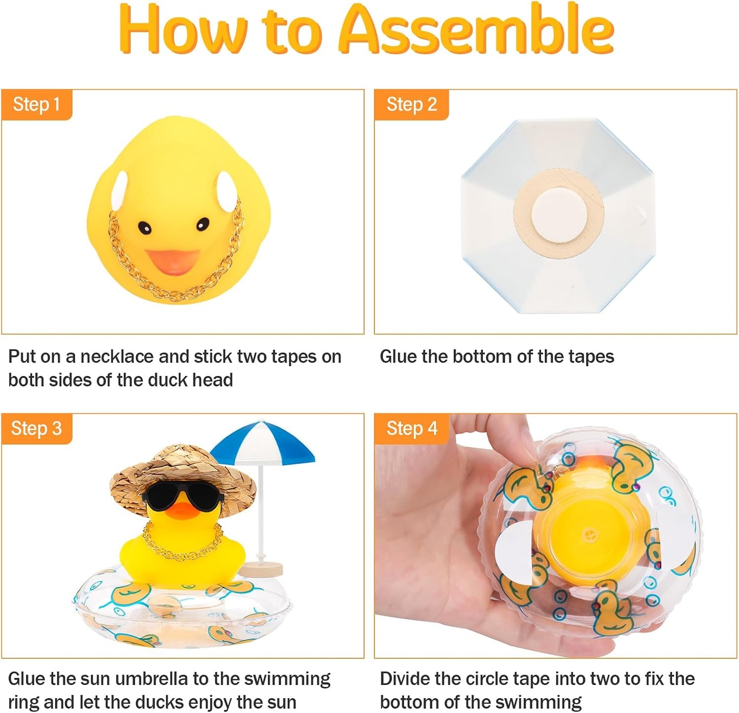 Car Rubber Ducks, Dashboard Decorations Swimming Duck for Car Ornament Accessories with Straw Hat, Glasses, Sunglasses, Sun Umbrella, Swim Ring, Mini Camera Dolphin Ring Yellow