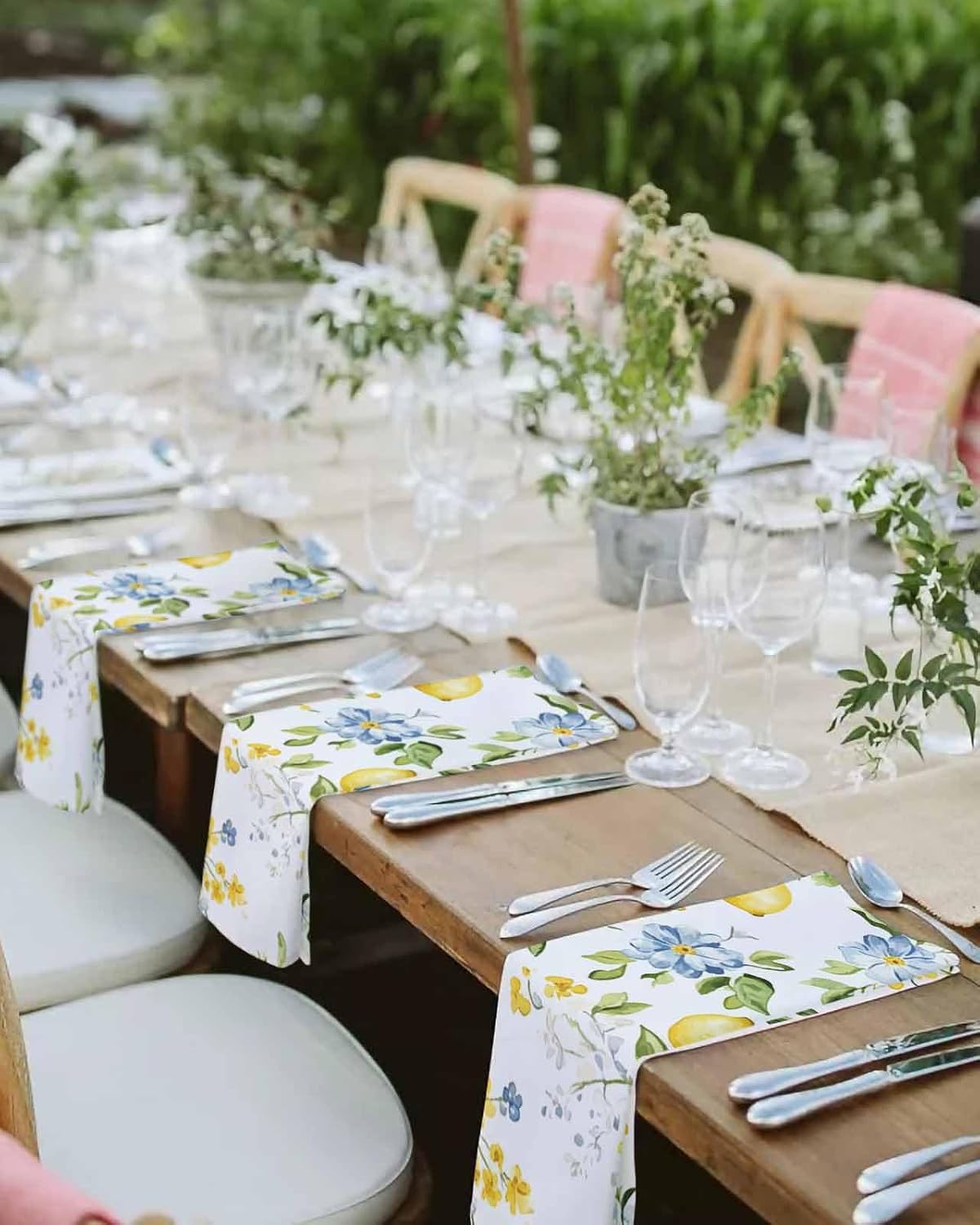 Summer Lemon Yellow Flower Cloth Napkins Set of 4,Washable Soft Dinner Napkins Watercolor Farm Fruit Reuseable Table Napkin for Wedding Parties Holiday Events