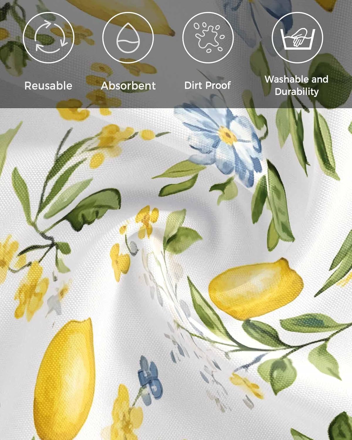 Summer Lemon Yellow Flower Cloth Napkins Set of 4,Washable Soft Dinner Napkins Watercolor Farm Fruit Reuseable Table Napkin for Wedding Parties Holiday Events