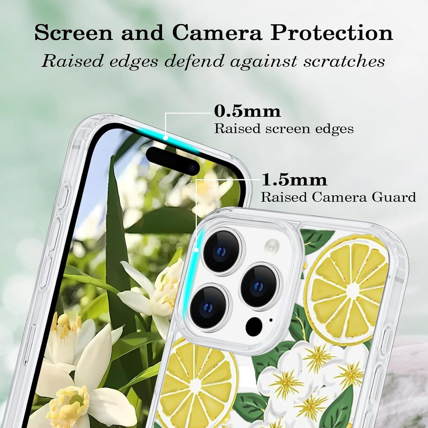 for iPhone 16 Pro Max Flower Case Magnetic [Compatible with MagSafe] Floral Pattern Clear Shockproof [Hard PC Back Soft TPU Edge] Slim Cover for Girls Women iPhone 16 Pro Max, Lemon Flower