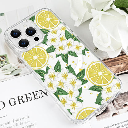 for iPhone 16 Pro Max Flower Case Magnetic [Compatible with MagSafe] Floral Pattern Clear Shockproof [Hard PC Back Soft TPU Edge] Slim Cover for Girls Women iPhone 16 Pro Max, Lemon Flower