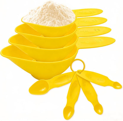 Yellow Braille Measuring Spoon & Cup Set - 8-Piece Nesting Cups & Spoons, Easy to Use for Braille & Sighted Users - Ideal for Baking, Cooking, Science Experiments & Home Use