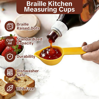 Yellow Braille Measuring Spoon & Cup Set - 8-Piece Nesting Cups & Spoons, Easy to Use for Braille & Sighted Users - Ideal for Baking, Cooking, Science Experiments & Home Use