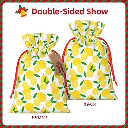 yellow Lemon and leaves Burlap Gifts Bag Reusable Gifts Pouch Drawstring Tote Mini Packaging with Card Fit Holidays Christmas Birthdays