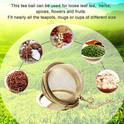 Tea Infuser - Stainless Steel Mesh Tea Ball, Premium Tea Infusers for Loose Tea, Tea Filter Strainers Interval Diffuser with Extended Chain Hook for Brew Tea and Spices & Seasonings (2pcs)