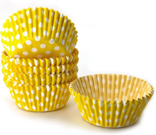Yellow Standard Baking Cups, Cute Polka Dots Greaseproof Cupcake Liners, 150-Count