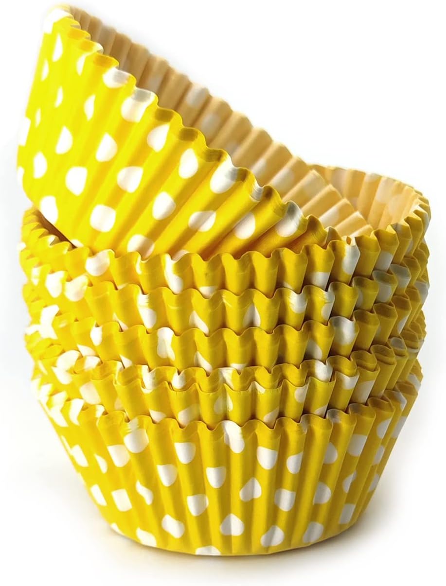 Yellow Standard Baking Cups, Cute Polka Dots Greaseproof Cupcake Liners, 150-Count