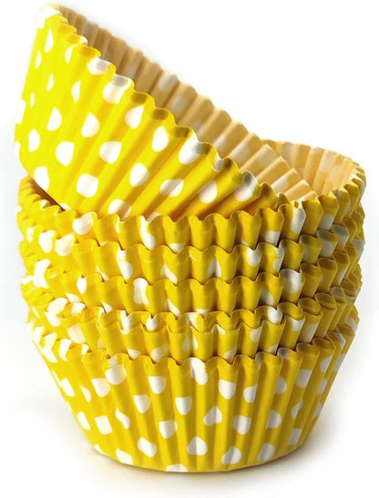 Yellow Standard Baking Cups, Cute Polka Dots Greaseproof Cupcake Liners, 150-Count