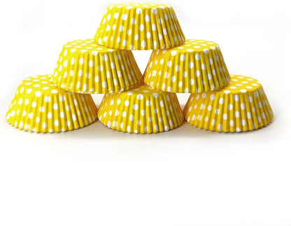 Yellow Standard Baking Cups, Cute Polka Dots Greaseproof Cupcake Liners, 150-Count