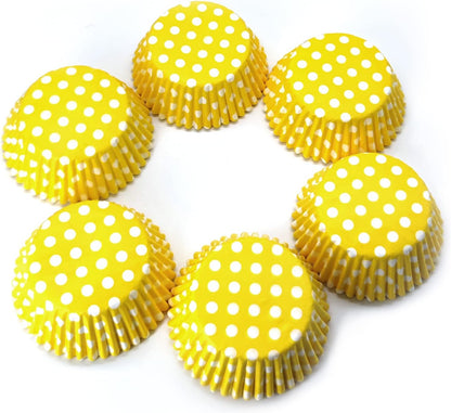 Yellow Standard Baking Cups, Cute Polka Dots Greaseproof Cupcake Liners, 150-Count