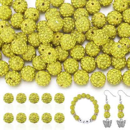 100PCS 10mm Rhinestone Beads Disco Baseball for Jewelry Making,Yellow | Shiny disco beads,Baseball beads,Shamballa bracelets necklace,DIY Handmade crafts,Clay glass rhinestones ,Sparkle appearance