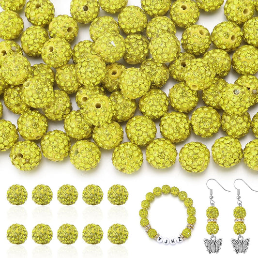 100PCS 10mm Rhinestone Beads Disco Baseball for Jewelry Making,Yellow | Shiny disco beads,Baseball beads,Shamballa bracelets necklace,DIY Handmade crafts,Clay glass rhinestones ,Sparkle appearance