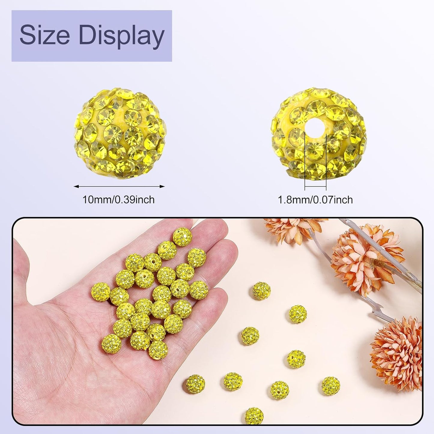 100PCS 10mm Rhinestone Beads Disco Baseball for Jewelry Making,Yellow | Shiny disco beads,Baseball beads,Shamballa bracelets necklace,DIY Handmade crafts,Clay glass rhinestones ,Sparkle appearance