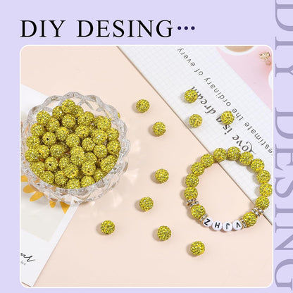 100PCS 10mm Rhinestone Beads Disco Baseball for Jewelry Making,Yellow | Shiny disco beads,Baseball beads,Shamballa bracelets necklace,DIY Handmade crafts,Clay glass rhinestones ,Sparkle appearance