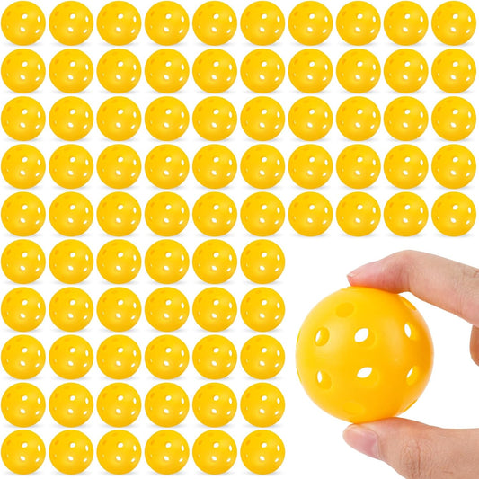 100 Pack Practice Golf Balls Limited Fligh 42mm Golf Balls Practice Training Golf Balls Airflow Hollow Ball for Women Men Indoor Outdoor Backyard Swing Practice Driving (Yellow)