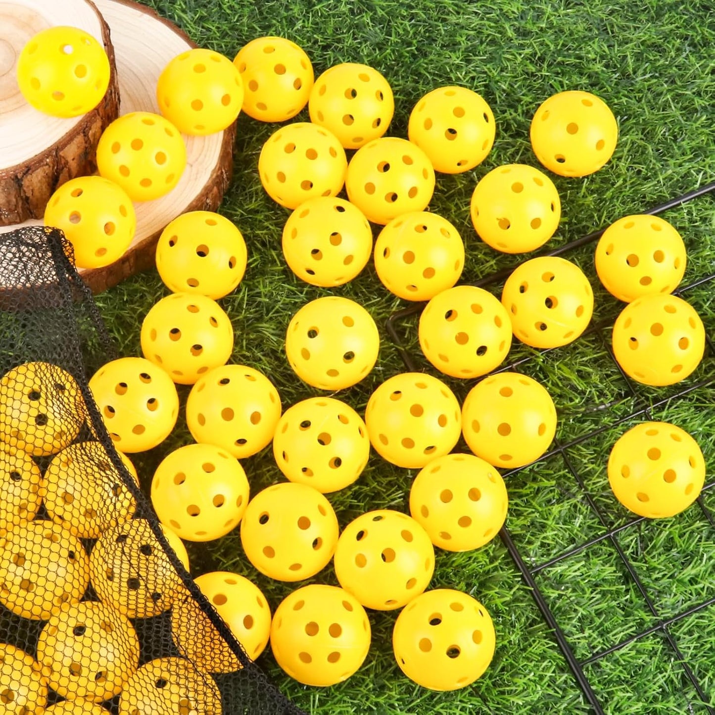 100 Pack Practice Golf Balls Limited Fligh 42mm Golf Balls Practice Training Golf Balls Airflow Hollow Ball for Women Men Indoor Outdoor Backyard Swing Practice Driving (Yellow)