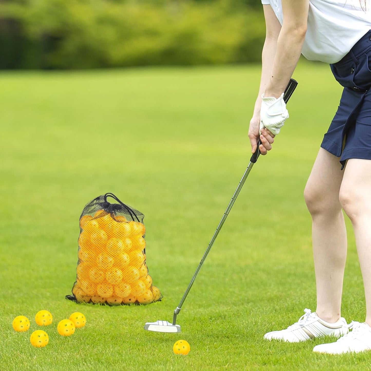 100 Pack Practice Golf Balls Limited Fligh 42mm Golf Balls Practice Training Golf Balls Airflow Hollow Ball for Women Men Indoor Outdoor Backyard Swing Practice Driving (Yellow)