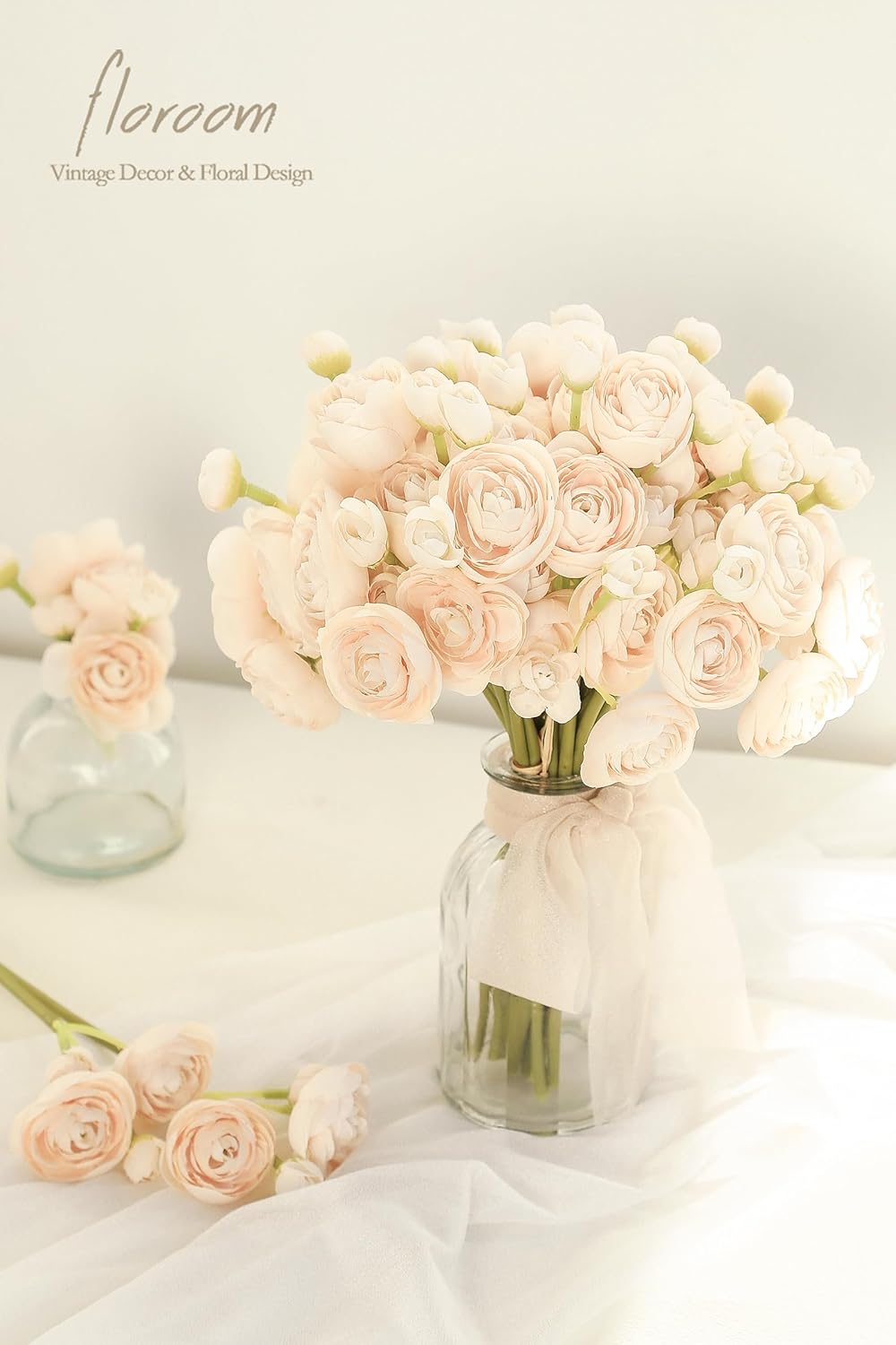 Ranunculus Artificial Flowers 18 Pcs Golden Yellow Faux Silk Mini Ranunculus Bulk Fake Wedding Filler Flowers for DIY Bouquets, Centerpieces, Bridal Shower Decorations & Arrangements