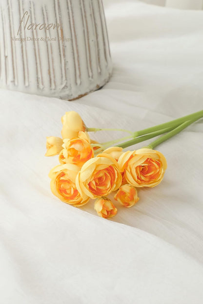 Ranunculus Artificial Flowers 18 Pcs Golden Yellow Faux Silk Mini Ranunculus Bulk Fake Wedding Filler Flowers for DIY Bouquets, Centerpieces, Bridal Shower Decorations & Arrangements