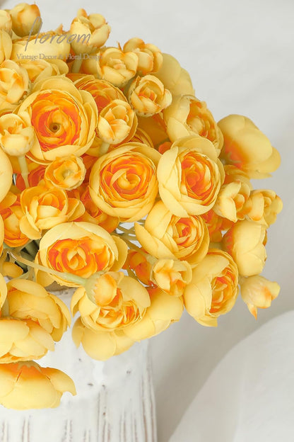 Ranunculus Artificial Flowers 18 Pcs Golden Yellow Faux Silk Mini Ranunculus Bulk Fake Wedding Filler Flowers for DIY Bouquets, Centerpieces, Bridal Shower Decorations & Arrangements