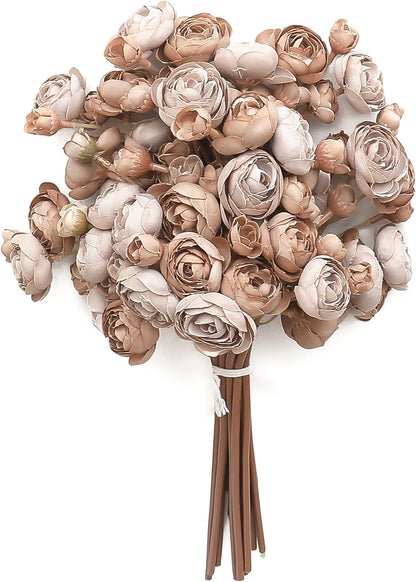 Ranunculus Artificial Flowers 18 Pcs Golden Yellow Faux Silk Mini Ranunculus Bulk Fake Wedding Filler Flowers for DIY Bouquets, Centerpieces, Bridal Shower Decorations & Arrangements