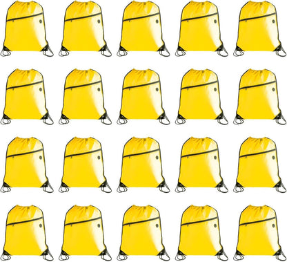Lightweight Drawstring Backpack – Foldable with 2 Compartments & Zip Pocket | Cable Port for Easy Access | Eco-Friendly for Gym, Travel, Everyday Use (20L, Yellow)