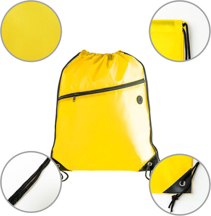 Lightweight Drawstring Backpack – Foldable with 2 Compartments & Zip Pocket | Cable Port for Easy Access | Eco-Friendly for Gym, Travel, Everyday Use (20L, Yellow)