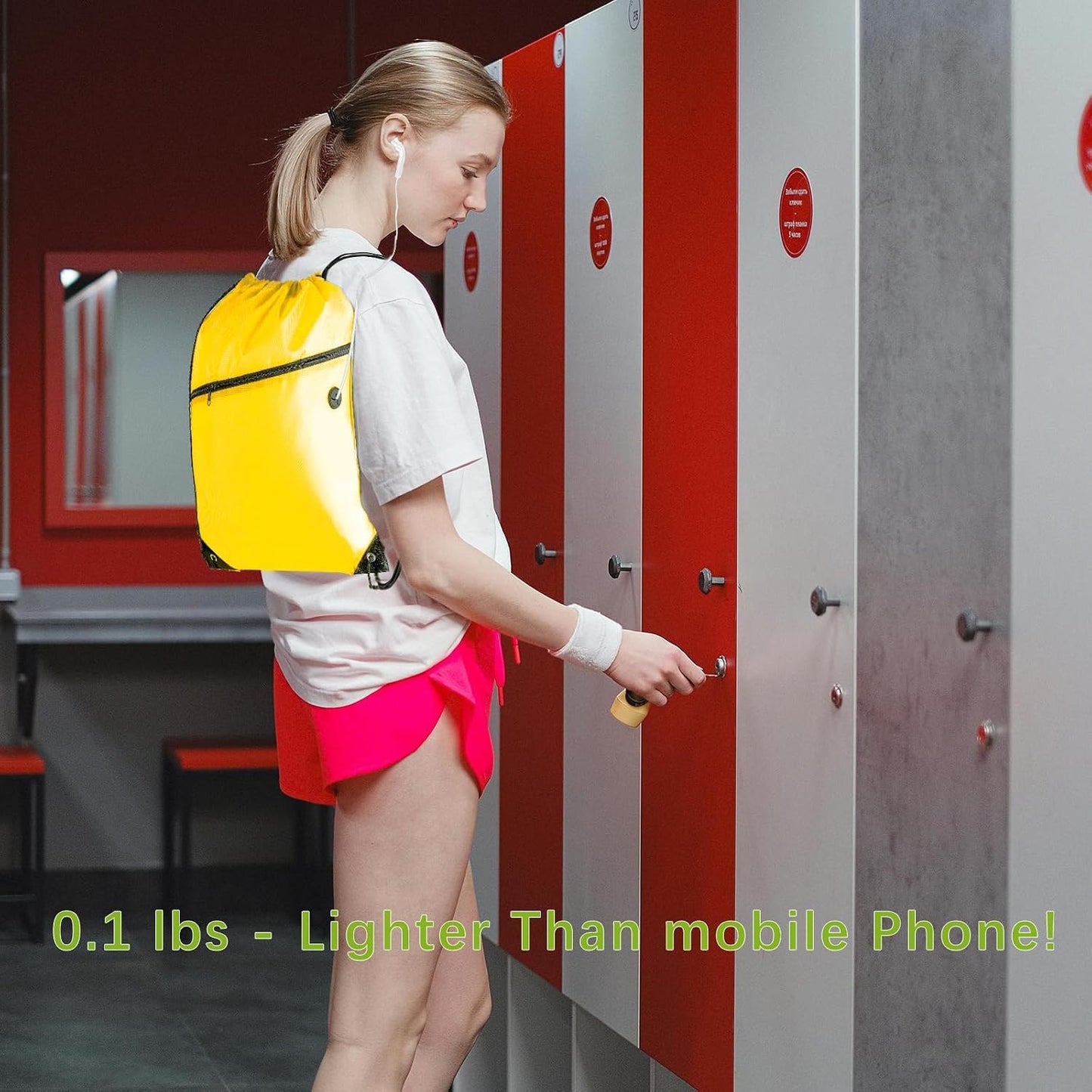 Lightweight Drawstring Backpack – Foldable with 2 Compartments & Zip Pocket | Cable Port for Easy Access | Eco-Friendly for Gym, Travel, Everyday Use (20L, Yellow)