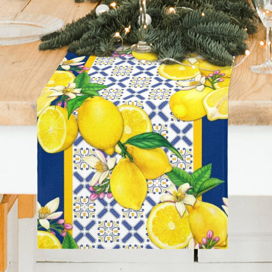 Lemon Table Runner Spring Summer Seasonal Yellow Blue Table Runners Farmhouse Kitchen Dining Table Decoration for Indoor Outdoor Home Decor 13x72 Inch