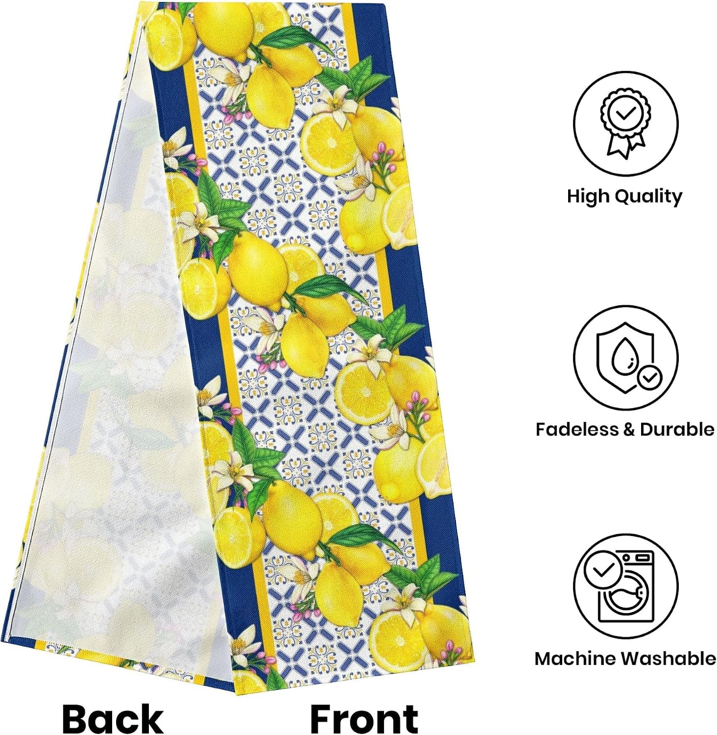 Lemon Table Runner Spring Summer Seasonal Yellow Blue Table Runners Farmhouse Kitchen Dining Table Decoration for Indoor Outdoor Home Decor 13x72 Inch