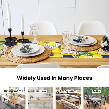 Lemon Table Runner Spring Summer Seasonal Yellow Blue Table Runners Farmhouse Kitchen Dining Table Decoration for Indoor Outdoor Home Decor 13x72 Inch