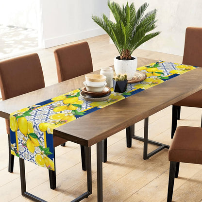 Lemon Table Runner Spring Summer Seasonal Yellow Blue Table Runners Farmhouse Kitchen Dining Table Decoration for Indoor Outdoor Home Decor 13x72 Inch