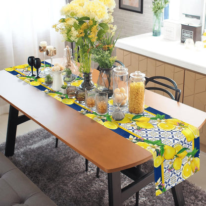 Lemon Table Runner Spring Summer Seasonal Yellow Blue Table Runners Farmhouse Kitchen Dining Table Decoration for Indoor Outdoor Home Decor 13x72 Inch