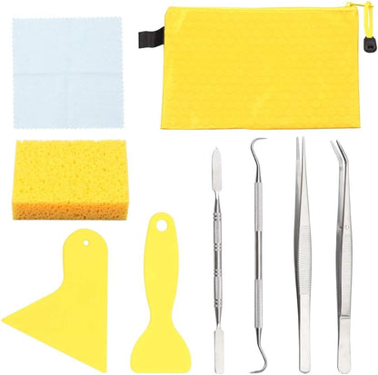 9PCS Mosaic Tools and Supplies Beginners Set Stained Glass Tools | 2 Scrapers, 2 Tweezers, 1 Double-Ended Hook, 1 Spatula, 1 Sponge, 1 Cleaning Cloth, 1 Zippered Waterproof Bag