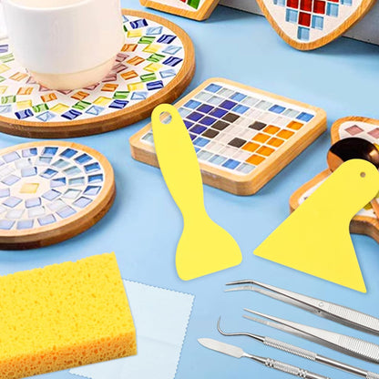 9PCS Mosaic Tools and Supplies Beginners Set Stained Glass Tools | 2 Scrapers, 2 Tweezers, 1 Double-Ended Hook, 1 Spatula, 1 Sponge, 1 Cleaning Cloth, 1 Zippered Waterproof Bag