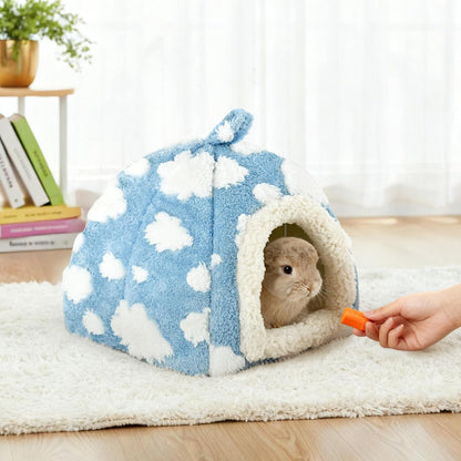 Guinea Pig Hideout Cave Cute Yellow Cloud Warm Fleece Bed for Small Animals Enclosed Bunny Tent Hut with Hanging Toy Washable Pet House for Dwarf Rabbit Chinchilla Ferret (Yellow)